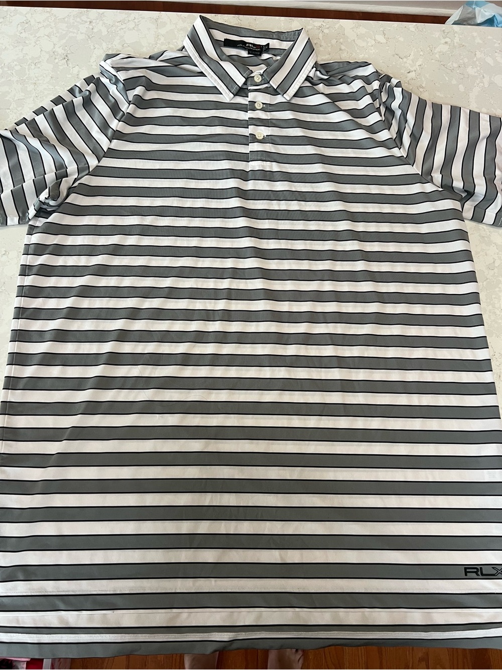 RLX Ralph Lauren Men’s White and Gray Striped Performance Polo